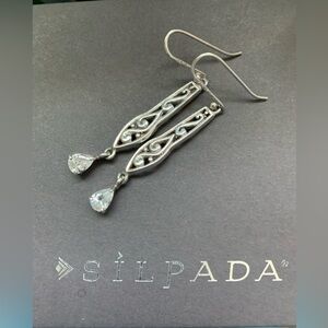 Silpada Vintage RARE HTF Sterling Long Filigree Scroll W/CZ Drop Earrings